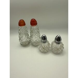 Vintage Set Of 4 Crystal Glass Salt & Pepper Shakers Mini‎ & Standard